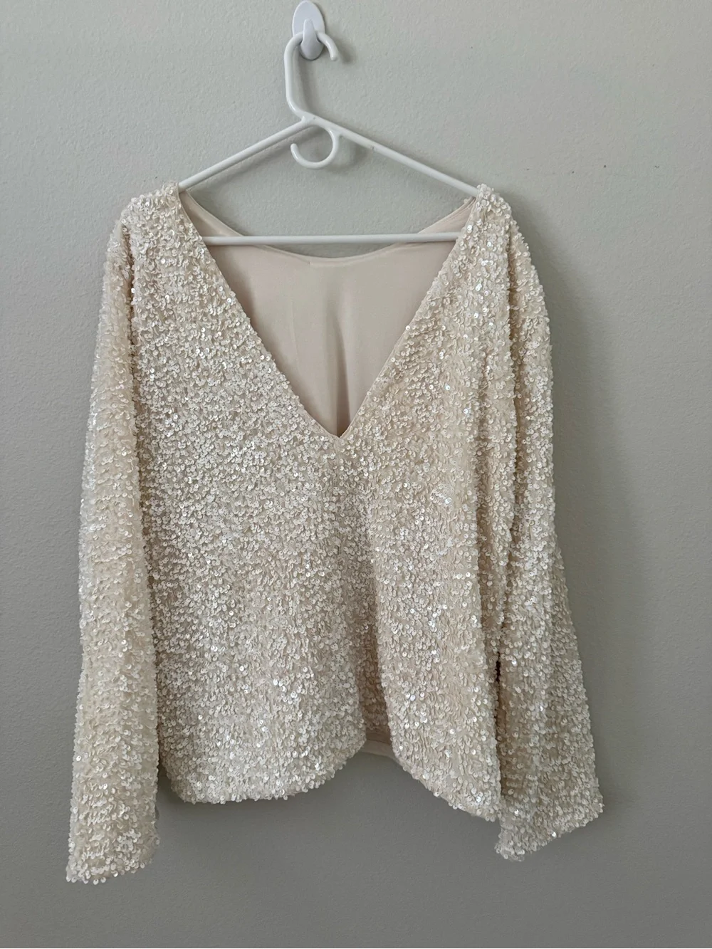 H&M Cream Sequin-Textured Long Sleeve top